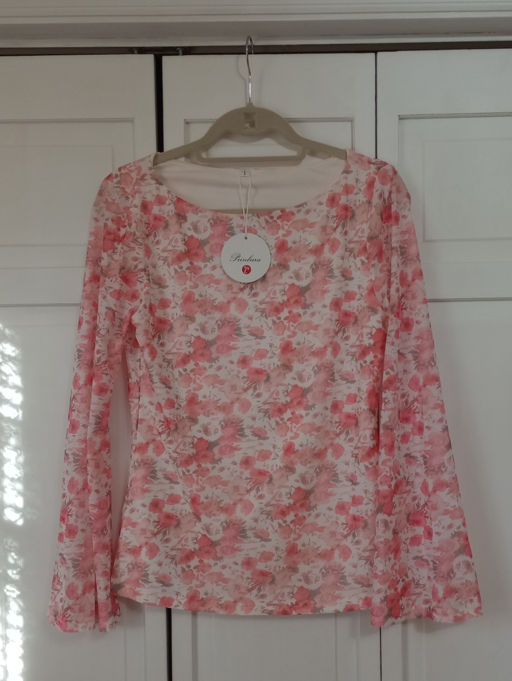 NWT Prinbara Floral Mesh Long Sleeve Top Size Large